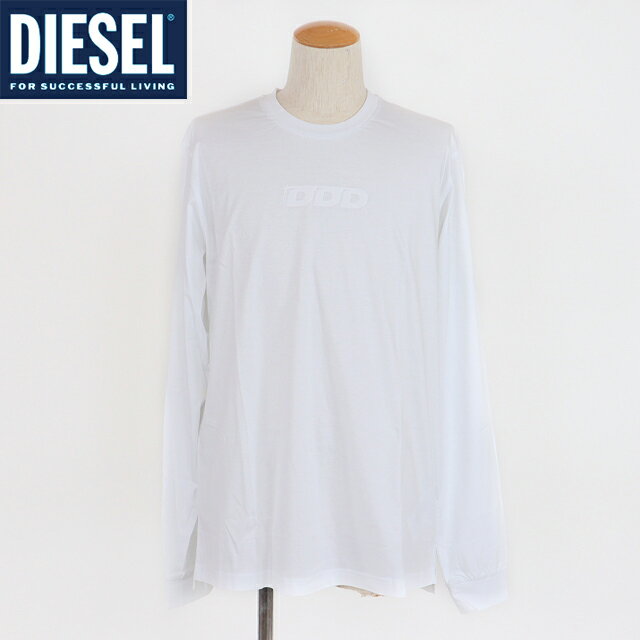 ディーゼル(DIESEL)メンズ 訳あり Tシャツ 長袖 ホワイト系 ロゴ発泡プリント クルーネック (サイズ/L/XXL)*dm0023