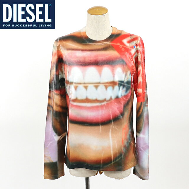 ディーゼル(DIESEL)メンズ 訳あり Tシャツ 長袖 グリーン系 プリント柄コーティング (サイズ/M)*dm0059
