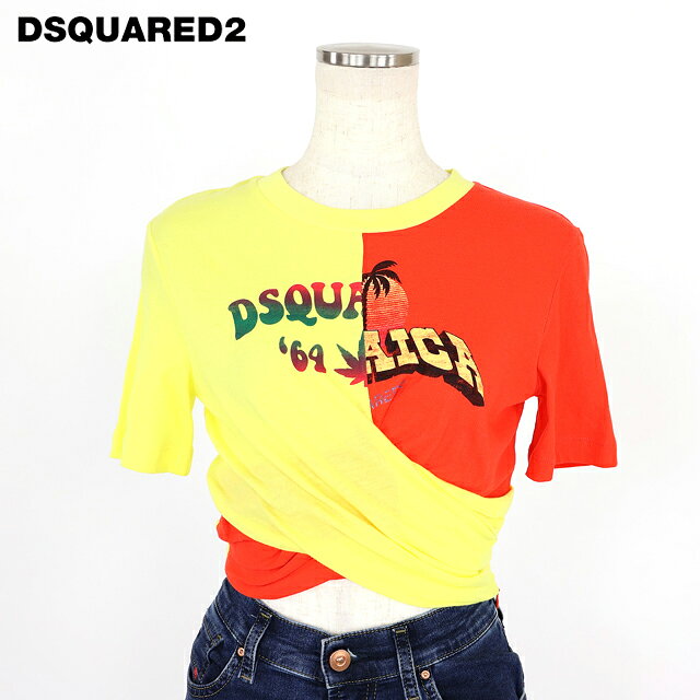 樂天商城 - ディースクエアード（DSQUARED2）レディース 半袖Tシャツ マルチカラー系 　バイカラーショート丈半袖Tシャツ イタリア製 （サイズ/XS）*ds0028