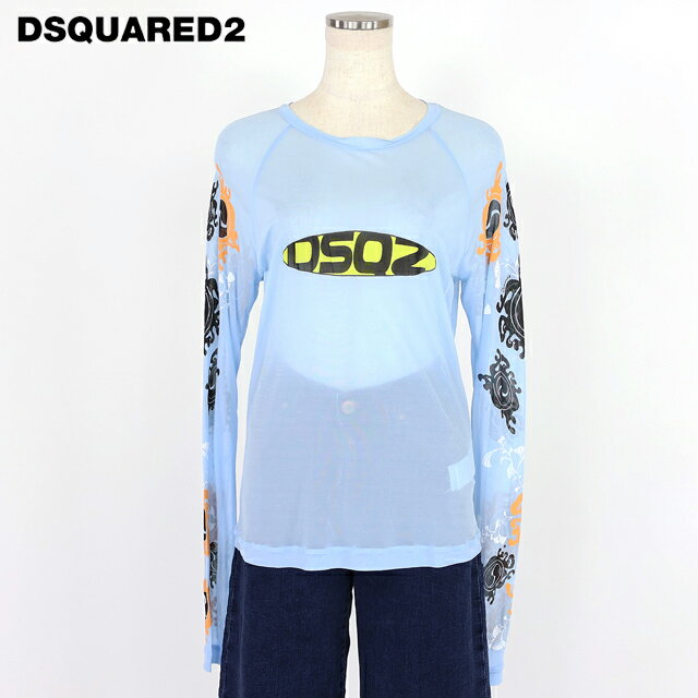 樂天商城 - ディースクエアード（DSQUARED2）レディース ブラウス ブルー系 　ロゴプリントチュールトップス イタリア製 （サイズ/XS/S）*ds0033