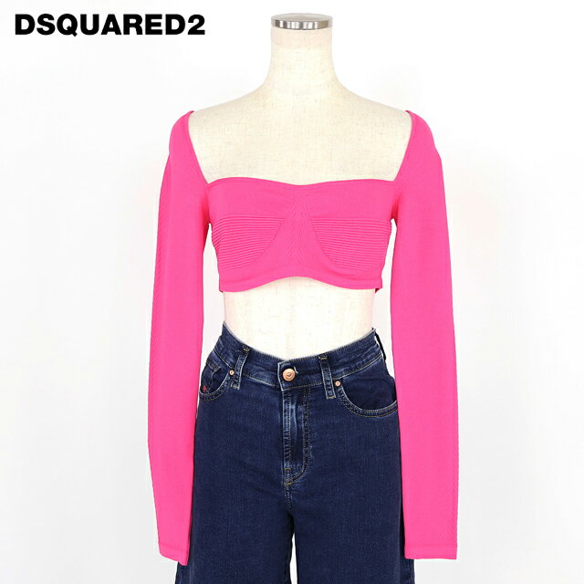乐天商城 - ディースクエアード（DSQUARED2）レディース 長袖ニット スクエアネック ピンク系 　スクエアネッククロップ丈ニットトップス イタリア製 （サイズ/XS）*ds0035