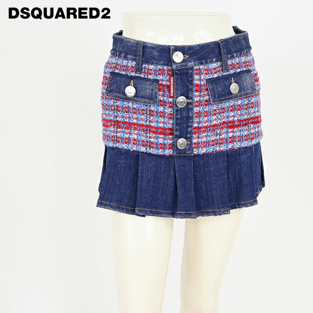 樂天商城 - ディースクエアード（DSQUARED2）レディース ミニスカート ブルー系 　ツイード切替デニムミニスカート イタリア製 （サイズ/36/38/40）*ds0041