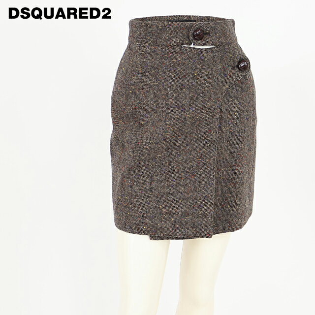 ディースクエアード（DSQUARED2）レディース ひざ丈スカート ブラウン系 　ツイードラップスカート イタリア製 （サイズ/36）*ds0043