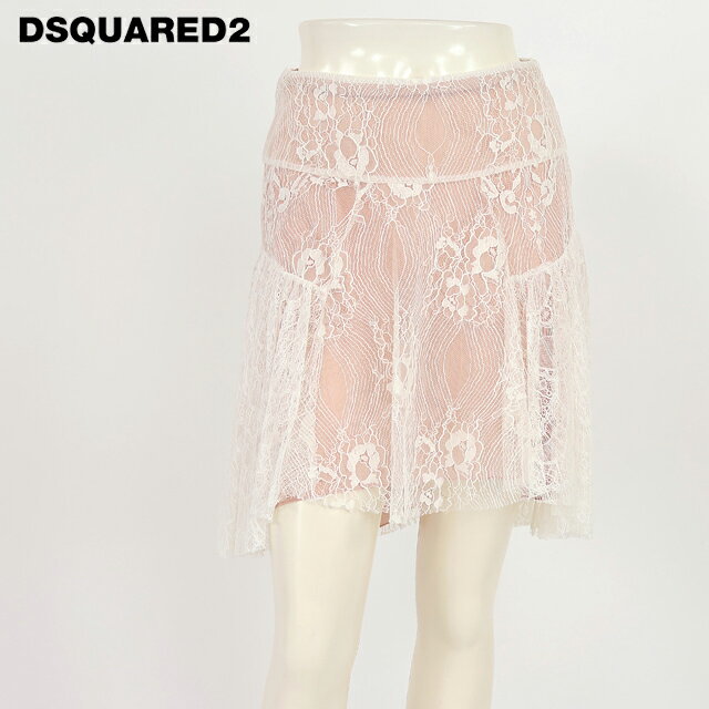 樂天商城 - ディースクエアード（DSQUARED2）レディース ひざ丈スカート ホワイト系 　サイドタックプリーツ総レーススカート イタリア製 （サイズ/36/38）*ds0049
