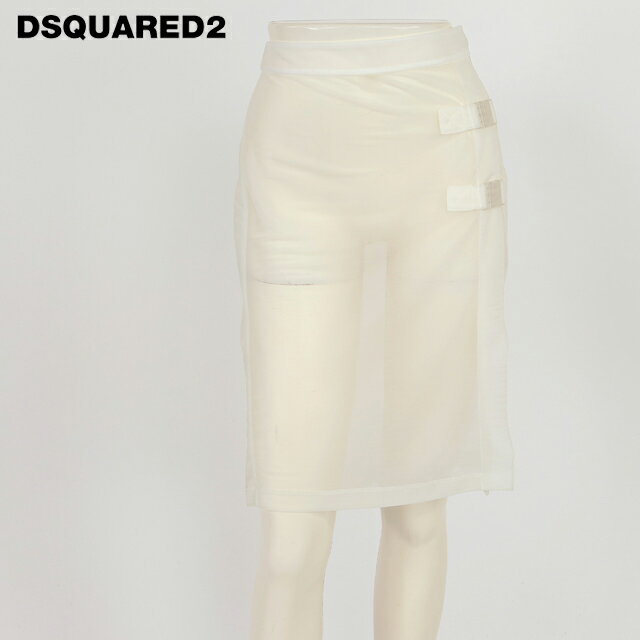 樂天商城 - ディースクエアード（DSQUARED2）レディース ひざ丈スカート ホワイト系 　シースルー デザインロングスリットスカート イタリア製 （サイズ/38）*ds0050