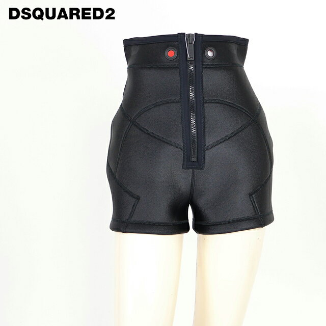 ディースクエアード（DSQUARED2）レディース ショートパンツ ブラック系 　ウェットスーツ素材ハイウエストショートパンツ イタリア製 （サイズ/38）*ds0057
