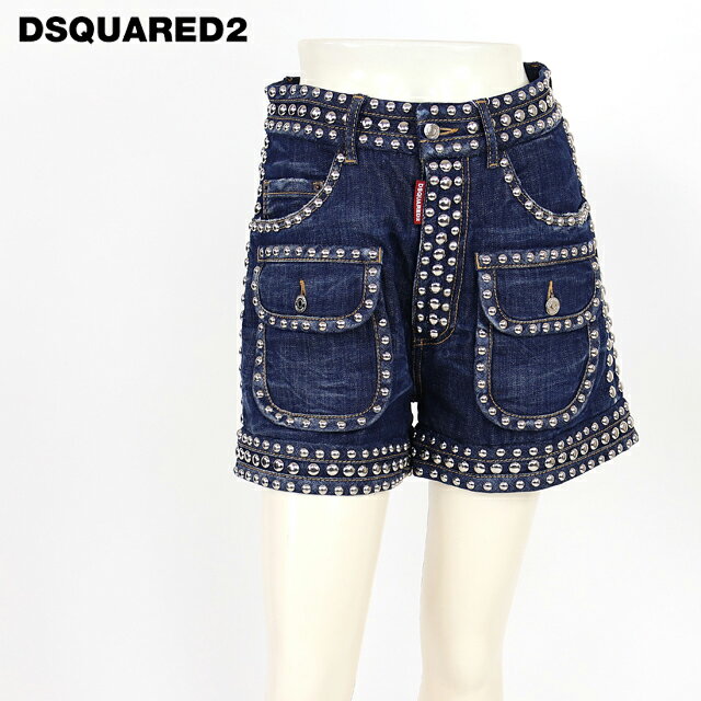 乐天商城 - ディースクエアード（DSQUARED2）レディース ショートパンツ ブルー系 　ハイウエストスタッズデニムショートパンツ イタリア製 （サイズ/34/36）*ds0058