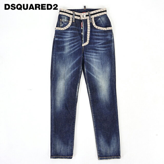乐天商城 - ディースクエアード（DSQUARED2）レディース スキニージーンズ ブルー系 　スタッズパイピングウオッシュデニム　ボタンフライ イタリア製 （サイズ/36）*ds0071