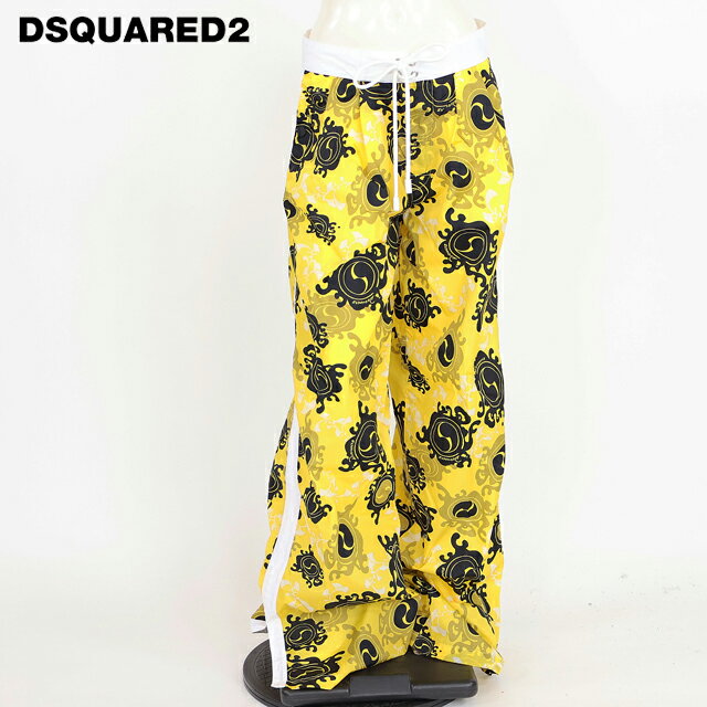樂天商城 - ディースクエアード（DSQUARED2）レディース ロングパンツ イエロー系 　So72-D2サイドライン総柄パンツ イタリア製 （サイズ/38）*ds0091