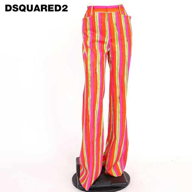 ディースクエアード（DSQUARED2）レディース ロングパンツ マルチカラー系 　サイドチュールデザインストライプ柄ブーツカットパンツ イタリア製 （サイズ/36/38）*ds0106