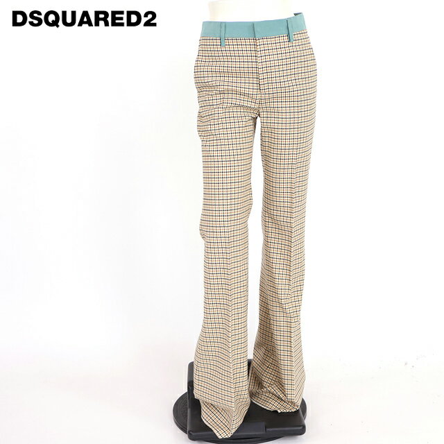 樂天商城 - ディースクエアード（DSQUARED2）レディース ロングパンツ ベージュ系 　チェック柄ブーツカットパンツ イタリア製 （サイズ/36）*ds0112
