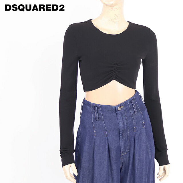 樂天商城 - ディースクエアード（DSQUARED2）レディース カットソー ブラック系 　センターギャザークロップド丈は長袖トップス イタリア製 （サイズ/XS）*ds0116