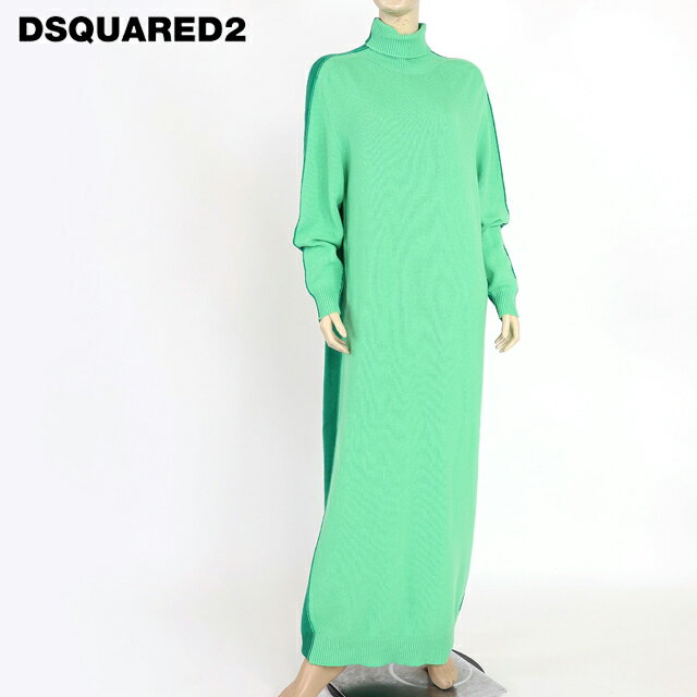 乐天商城 - ディースクエアード（DSQUARED2）レディース ロングワンピース グリーン系 　バイカラータートルロングニットワンピース イタリア製 （サイズ/XXS）*ds0138