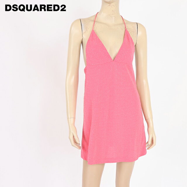 ディースクエアード（DSQUARED2）レディース ドレス ピンク系 クリアストンキャミワンピース イタリア製 （サイズ/XS/S）*ds0148