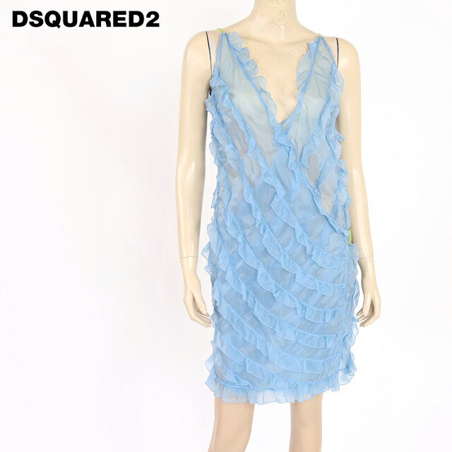 樂天商城 - ディースクエアード（DSQUARED2）レディース ドレス ブルー系 　ティアード切替ラップワンピース イタリア製 （サイズ/38）*ds0159