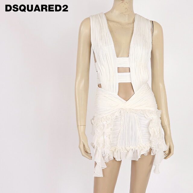 樂天商城 - ディースクエアード（DSQUARED2）レディース ドレス ホワイト系 　ティアード×ギャザーデザインドレス イタリア製 （サイズ/38）*ds0160