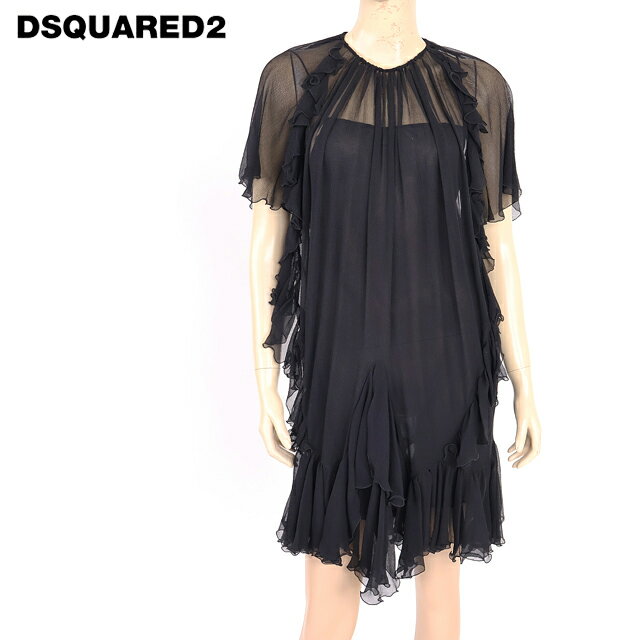 樂天商城 - ディースクエアード（DSQUARED2）レディース ドレス ブラック系 　フリル切替アシメシルクワンピース イタリア製 （サイズ/40）*ds0163