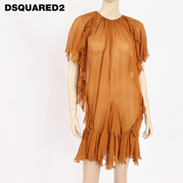 樂天商城 - ディースクエアード（DSQUARED2）レディース ドレス ブラウン系 　フリル切替アシメシルクワンピース イタリア製 （サイズ/38）*ds0164