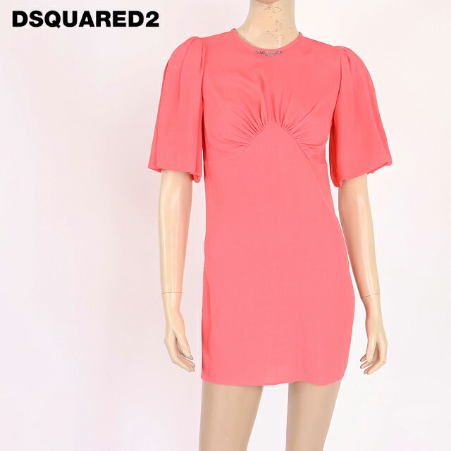樂天商城 - ディースクエアード（DSQUARED2）レディース ドレス ピンク系 　ロゴチャームポイント胸元切替ワンピース イタリア製 （サイズ/36/38）*ds0166
