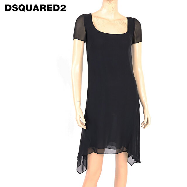 樂天商城 - ディースクエアード（DSQUARED2）レディース ドレス ブラック系 　裾アシメオパールネックシルクワンピース イタリア製 （サイズ/36/38）*ds0167