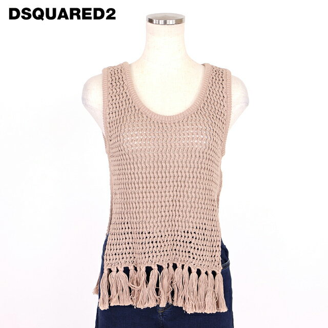 樂天商城 - ディースクエアード（DSQUARED2）レディース ノースリーブニット ベージュ系 フリンジデザインカギ編みニット イタリア製 （サイズ/S）*ds1006