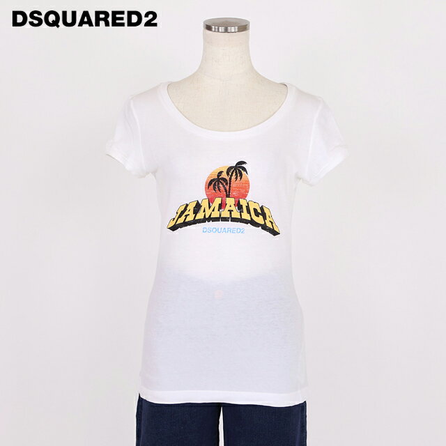 ディースクエアード（DSQUARED2）レディース 半袖Tシャツ ホワイト系 ロゴ×JAMAICAプリントTシャツ　キャップスリーブ イタリア製 （サイズ/XXS/S）*ds1011