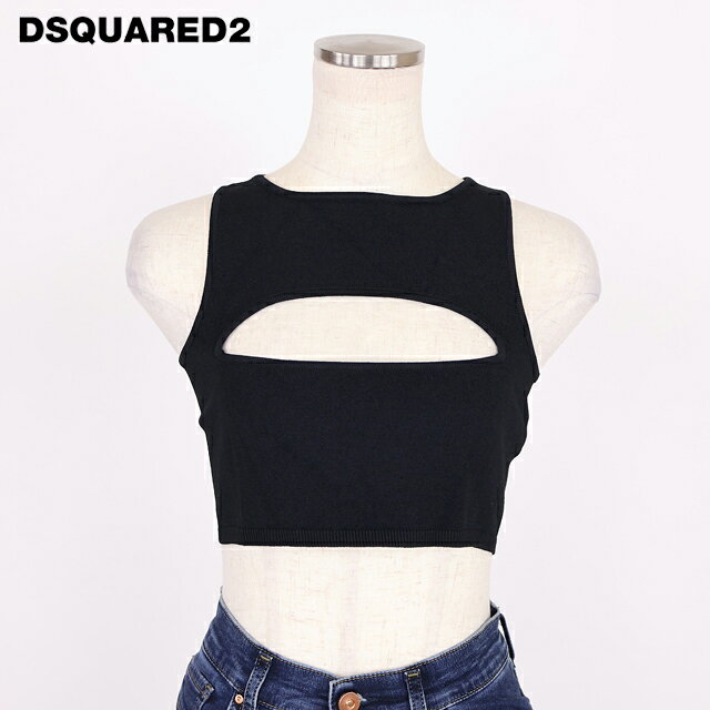 樂天商城 - ディースクエアード（DSQUARED2）レディース タンクトップ ブラック系 胸元カットアウトクロップ丈ニットトップス イタリア製 （サイズ/S）*ds1014