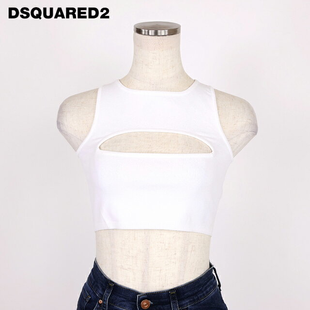 樂天商城 - ディースクエアード（DSQUARED2）レディース タンクトップ ホワイト系 胸元カットアウトクロップ丈ニットトップス イタリア製 （サイズ/XS）*ds1015