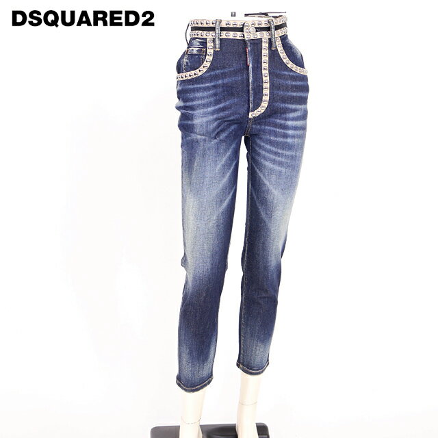 樂天商城 - ディースクエアード（DSQUARED2）レディース スキニージーンズ ブルー系 スタッズパイピングデザインウオッシュデニム　ボタンフライ イタリア製 （サイズ/36/40）*ds1049
