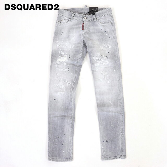 樂天商城 - ディースクエアード（DSQUARED2）レディース スキニージーンズ グレー系 ストーン×ダメージウオッシュスキニーデニム　ボタンフライ イタリア製 （サイズ/34）*ds1059
