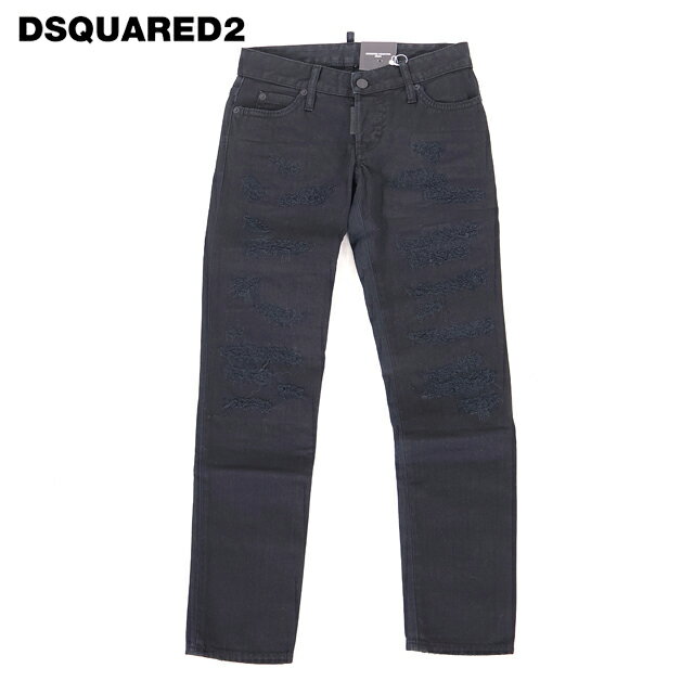 樂天商城 - ディースクエアード（DSQUARED2）レディース クロップドジーンズ ブラック系 ローライズダメージカラーデニム　ボタンフライ イタリア製 （サイズ/34）*ds1062