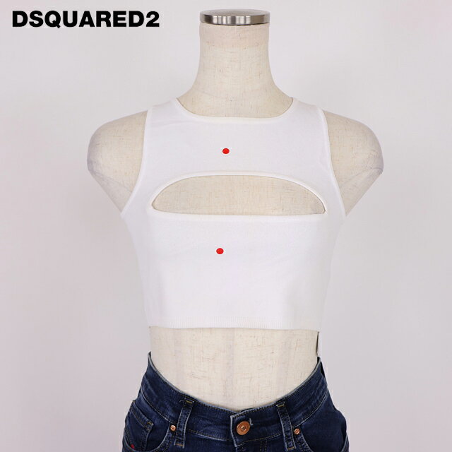 樂天商城 - ディースクエアード（DSQUARED2）レディース タンクトップ ホワイト系 胸元カットアウトクロップド丈ニットトップス イタリア製 （サイズ/XS）*ds1082