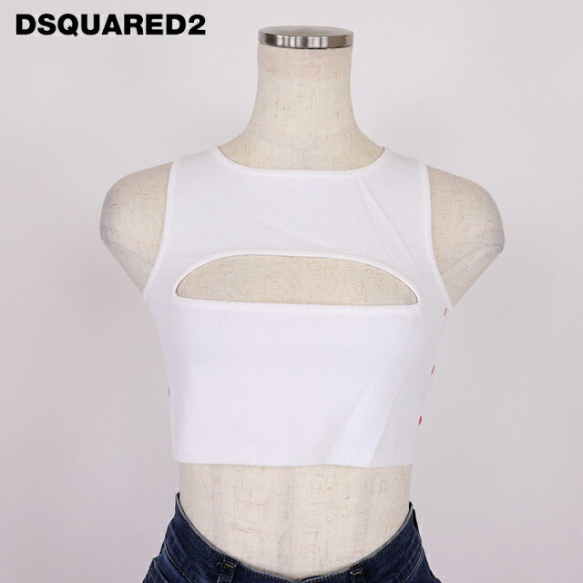 乐天商城 - ディースクエアード（DSQUARED2）レディース タンクトップ ホワイト系 胸元カットアウトクロップド丈ニットトップス イタリア製 （サイズ/S）*ds1084