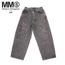 エムエムシックス メゾン マルジェラ(MM6 KID Maison Margiela)キッズ 訳あり パンツ ブラック系 デニム ラインストーン飾り (サイズ...