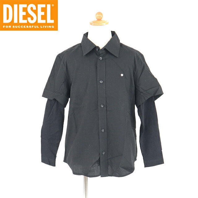 ディーゼル(DIESEL JUNIOR)ジュニア 訳あり シャツ ブラック系 重ね着風 (サイズ/8Y/10Y)*ek0009