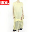 ディーゼル(DIESEL)レディース 訳あり ロングワンピース イエロー系 スカートの生地切替 ウエストよりスリット (サイズ/S)*el0056