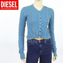 ディーゼル(DIESEL)レディース 訳あり 長袖カーディガン ブルー系 背中にロゴマーク ショート丈 (サイズ/L)*el0089