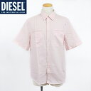 ディーゼル(DIESEL)メンズ 訳あり カジュアルシャツ 半袖 ピンク系 胸にロゴ刺繍 (サイズ/44/46/48/50)*em0088