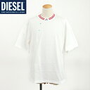 ディーゼル(DIESEL)メンズ 訳あり Tシャツ 半袖 ホワイト系 ロゴ刺繍・首元リブボーダー (サイズ/S/M)*em0109