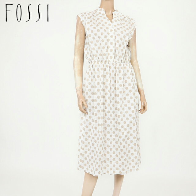 フォッシィ（FOSSI）レディース ロングワンピース ホワイト系 　ドット柄 ノースリーブ （サイズ/38）*fo0032