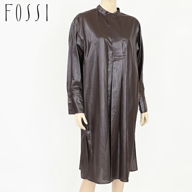 フォッシィ（FOSSI）レディース ロングワンピース ブラウン系 スタンドカラー 光沢あり （サイズ/40）*fs0105