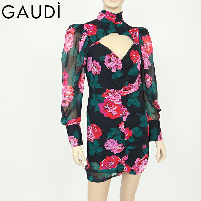 樂天商城 - ガウディ（GAUDI）レディース ワンピース ミディアム ブラック系 　ローズプリントバストカットアウト イタリア製 （サイズ/40/42）*gu0011