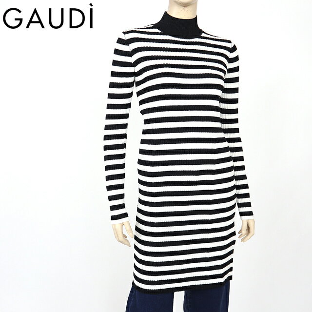 ガウディ（GAUDI）レディース ワンピース ミディアム ホワイト系 ラメ入りボーダーハイネック （サイズ/XS/S/M）*gu1007