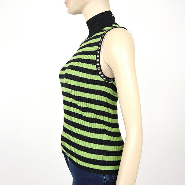 ガウディ（GAUDI）レディース ノースリーブニット グリーン系 　ボーダーノースリハイネック （サイズ/XS/S/M）*gu1009