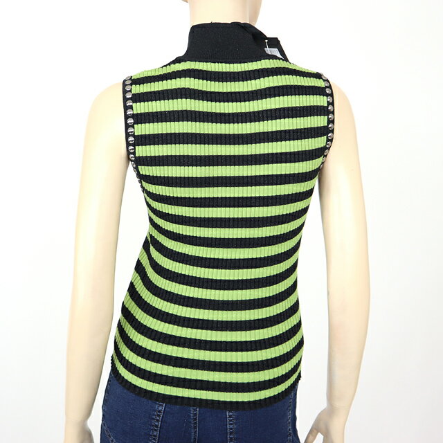 ガウディ（GAUDI）レディース ノースリーブニット グリーン系 　ボーダーノースリハイネック （サイズ/XS/S/M）*gu1009