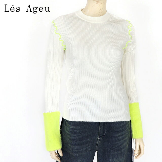 樂天商城 - レ・アージュ（Le's Ageu）レディース 長袖ニット ホワイト系 　袖切り替えフェイクファー （サイズ/1）*ku0003