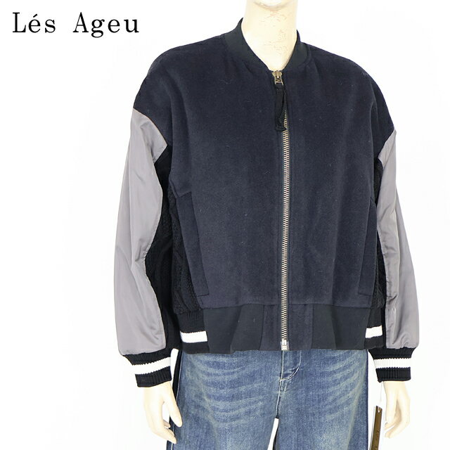 樂天商城 - レ・アージュ（Le's Ageu）レディース ジャケット ブラック系 　ブルゾン 両サイドニット使い （サイズ/1）*ku0011