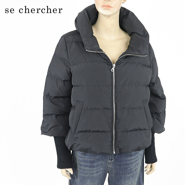 乐天商城 - スシェルシェ（se chercher）レディース ダウンジャケット ブラック系 　ショート丈 袖口ニット （サイズ/1）*ku0016