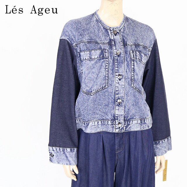 樂天商城 - レ・アージュ（Le's Ageu）レディース ノーカラージャケット ブルー系 　袖切替ノーカラーデニムジャケット （サイズ/1）*ku0020