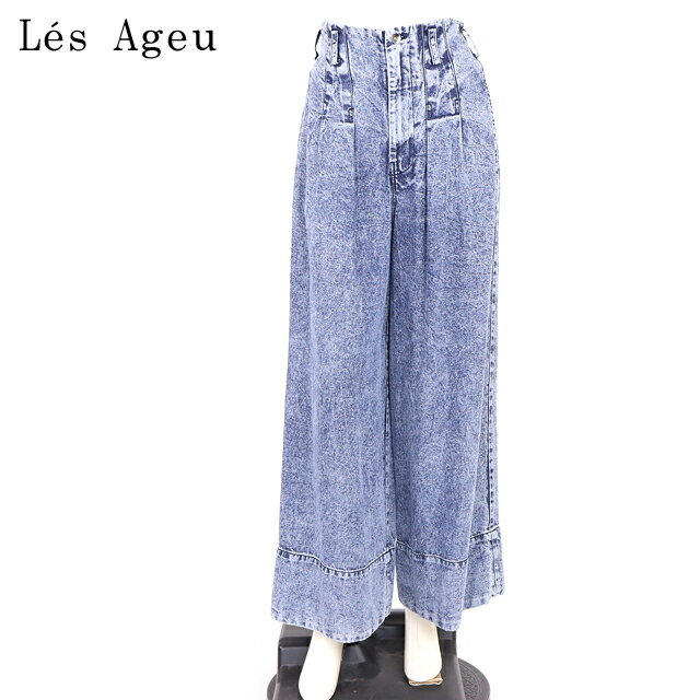 樂天商城 - レ・アージュ（Le's Ageu）レディース フレアジーンズ ブルー系 　ウオッシュド加工ワイドパンツ （サイズ/1）*ku0031